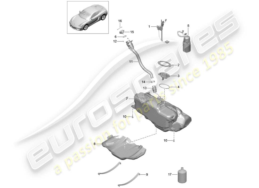 porsche 2014 (981 cayman) fuel tank part diagram