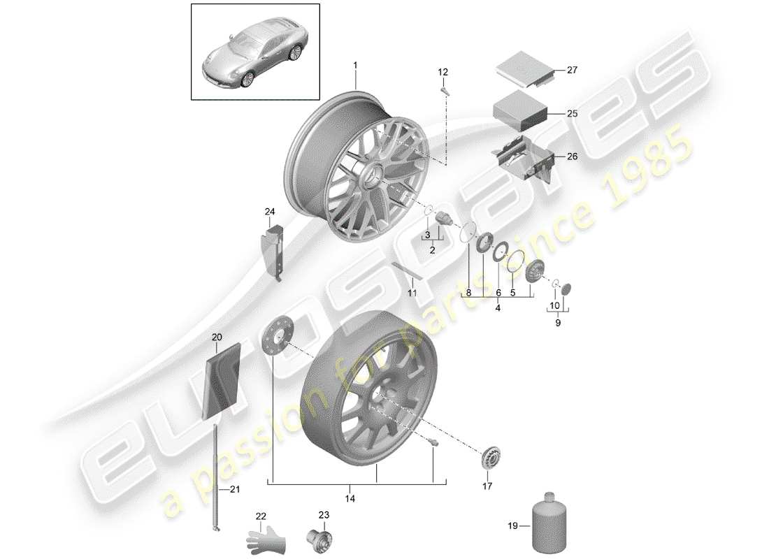porsche 991 gen. 2 (2017) alloy wheel parts diagram