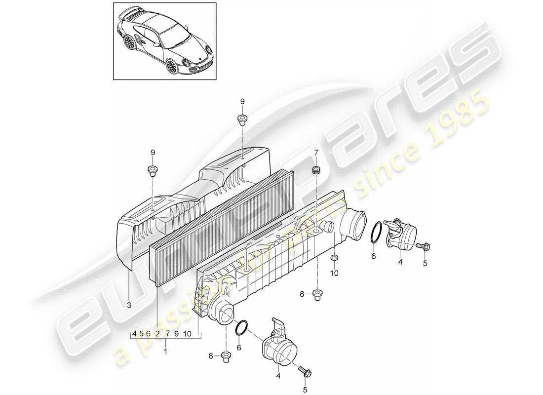 porsche 2011 (997-2 turbo / gt2 rs) air cleaner parts diagram