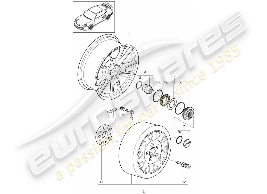 porsche 2011 (997-2 turbo / gt2 rs) central locking parts diagram