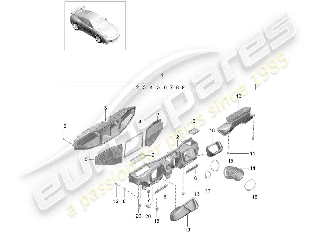 porsche 2014 (991-1 r/gt3/rs) air filter gt3 911 r part diagram