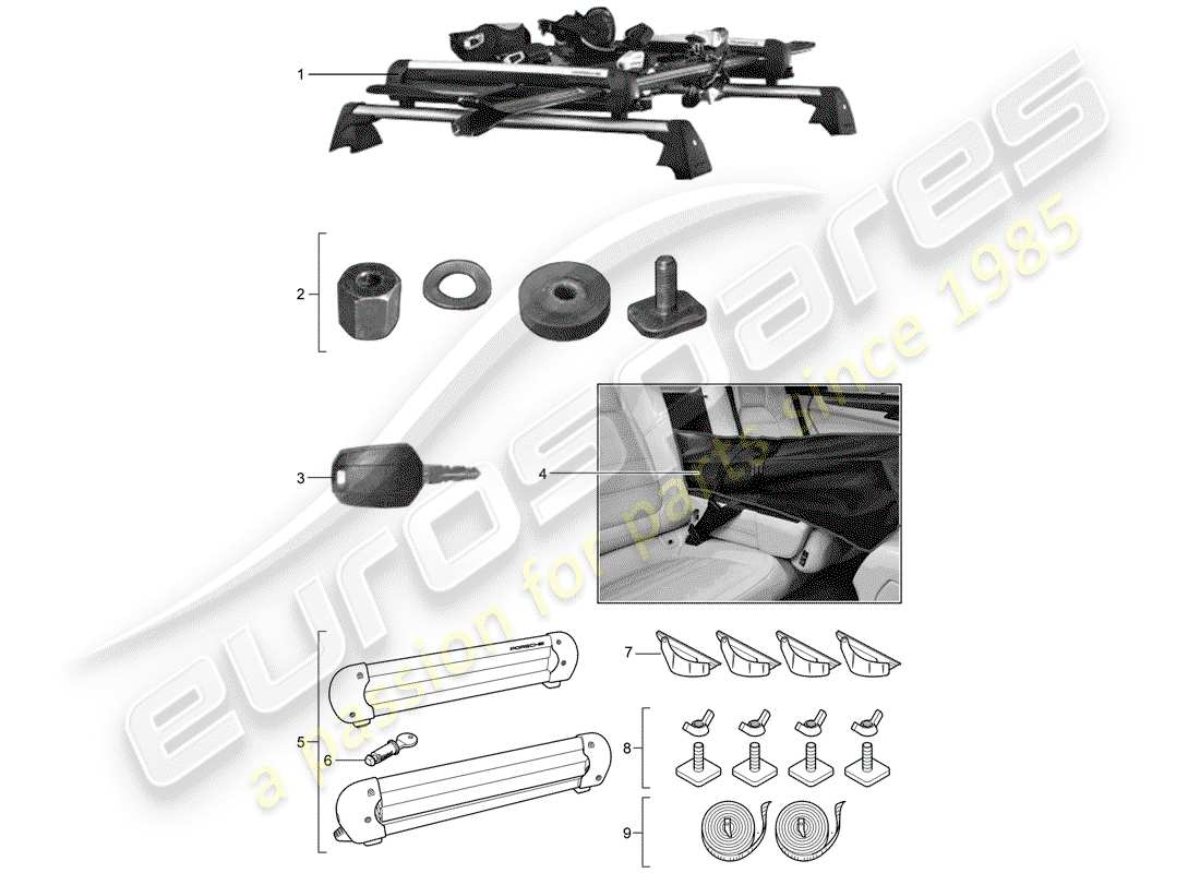 porsche 2007 (tequipment cayenne) ski holder parts diagram
