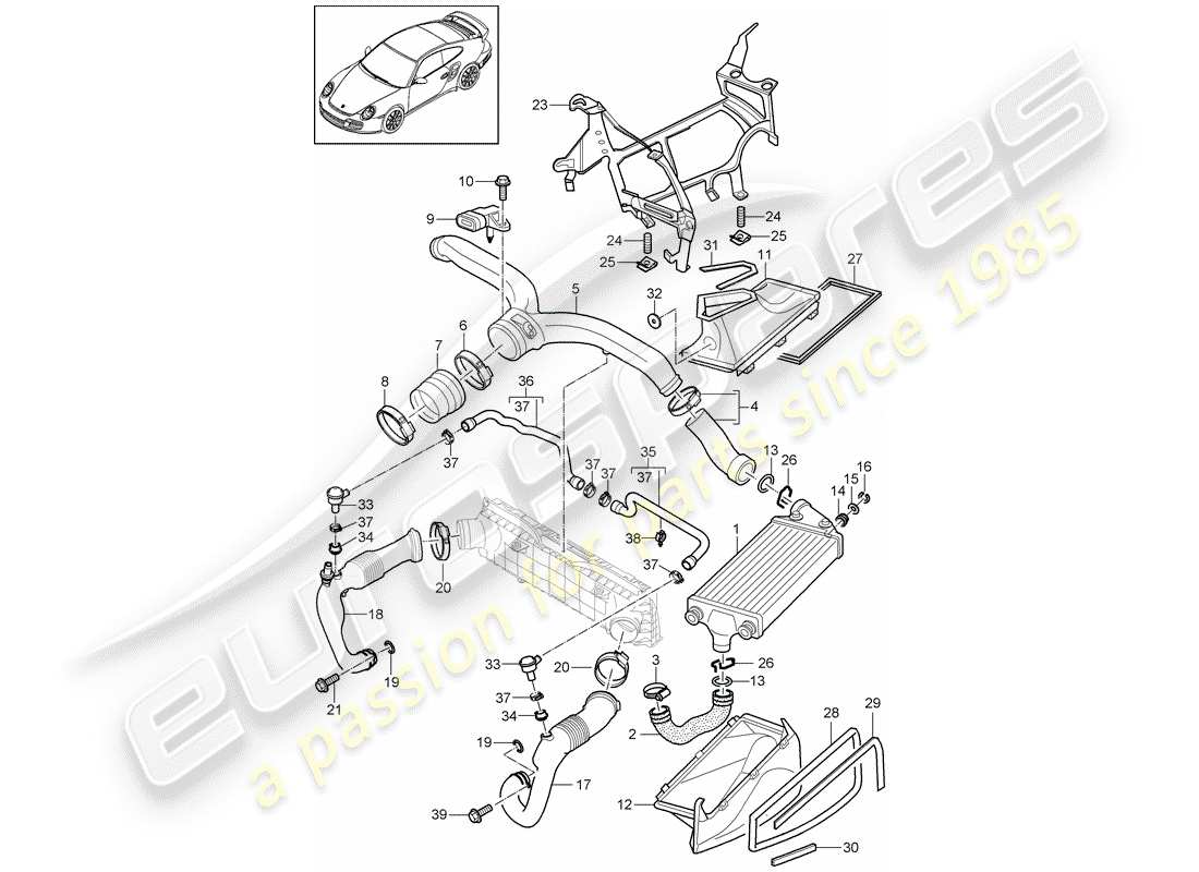 porsche 2011 (997-2 turbo / gt2 rs) turbocharging parts diagram