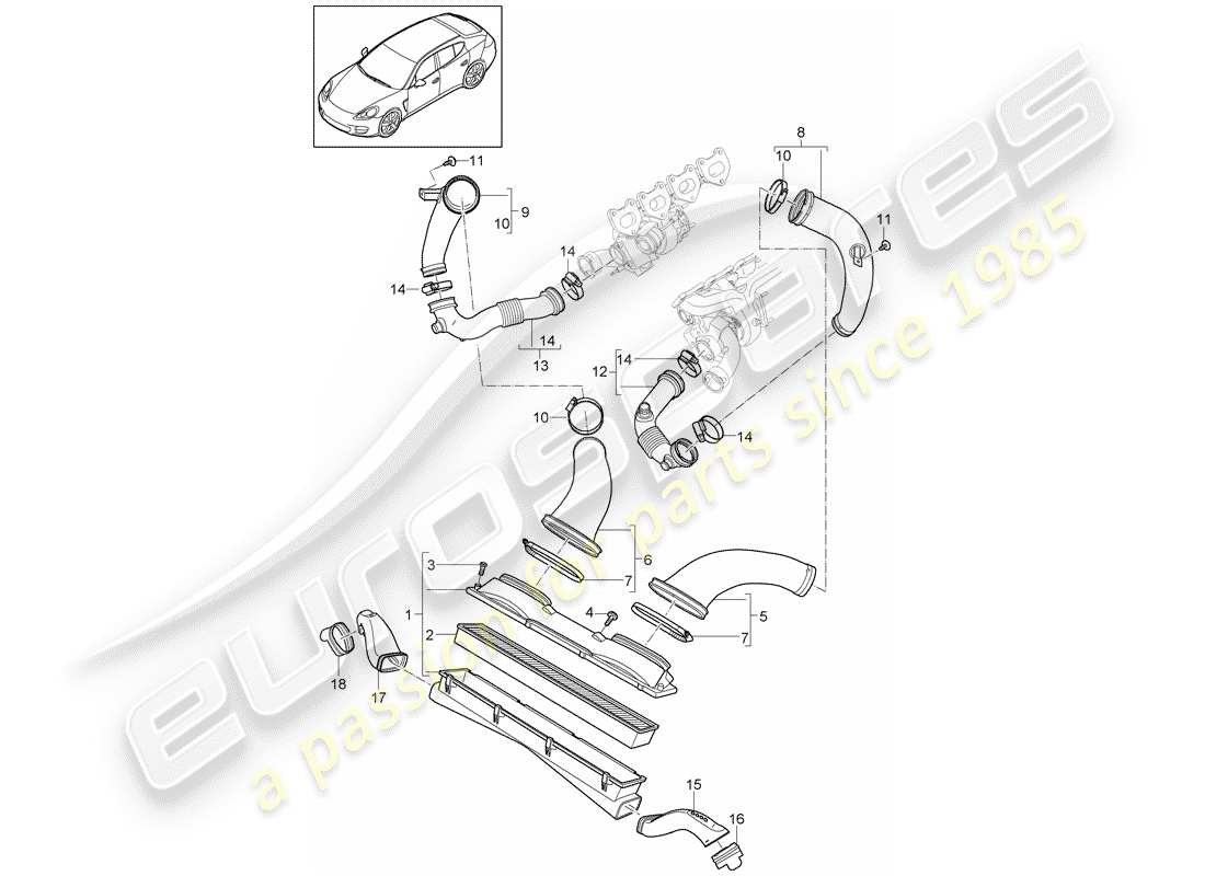 porsche 2013 (panamera 970) air filter with connecting parts part diagram