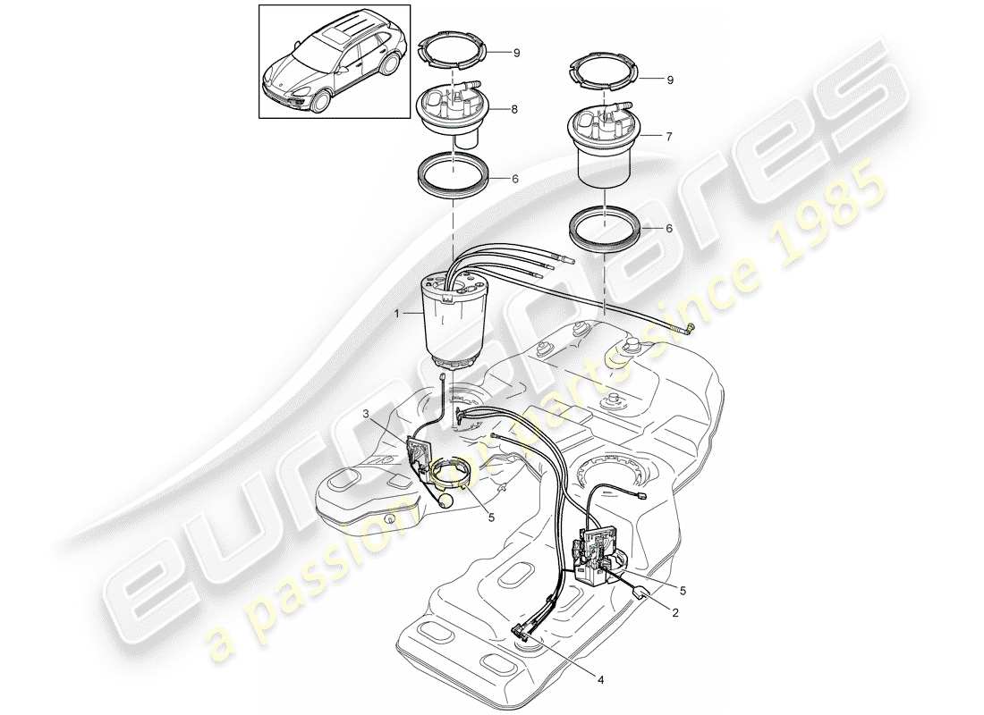 porsche 2012 (cayenne e2 92a) fuel tank fuel pump suction jet pump part diagram