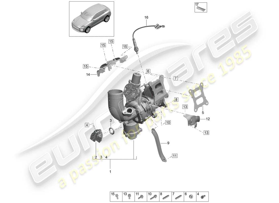 porsche 2020 (macan) exhaust gas turbocharger lambda probe parts diagram