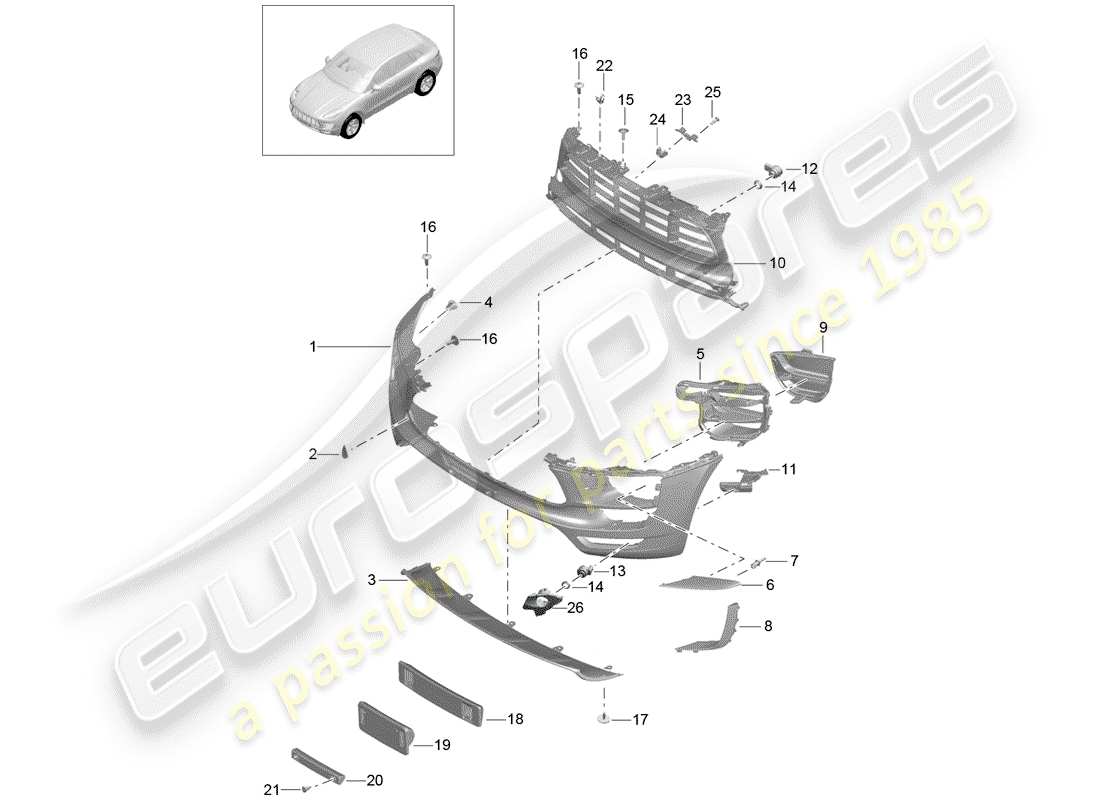 porsche 2014 (macan) bumper front gts and sport design package parts diagram