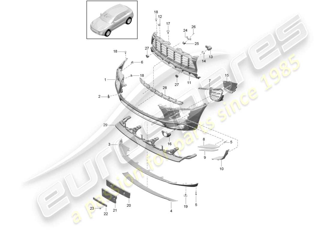 porsche 2014 (macan) bumper front basic parts diagram
