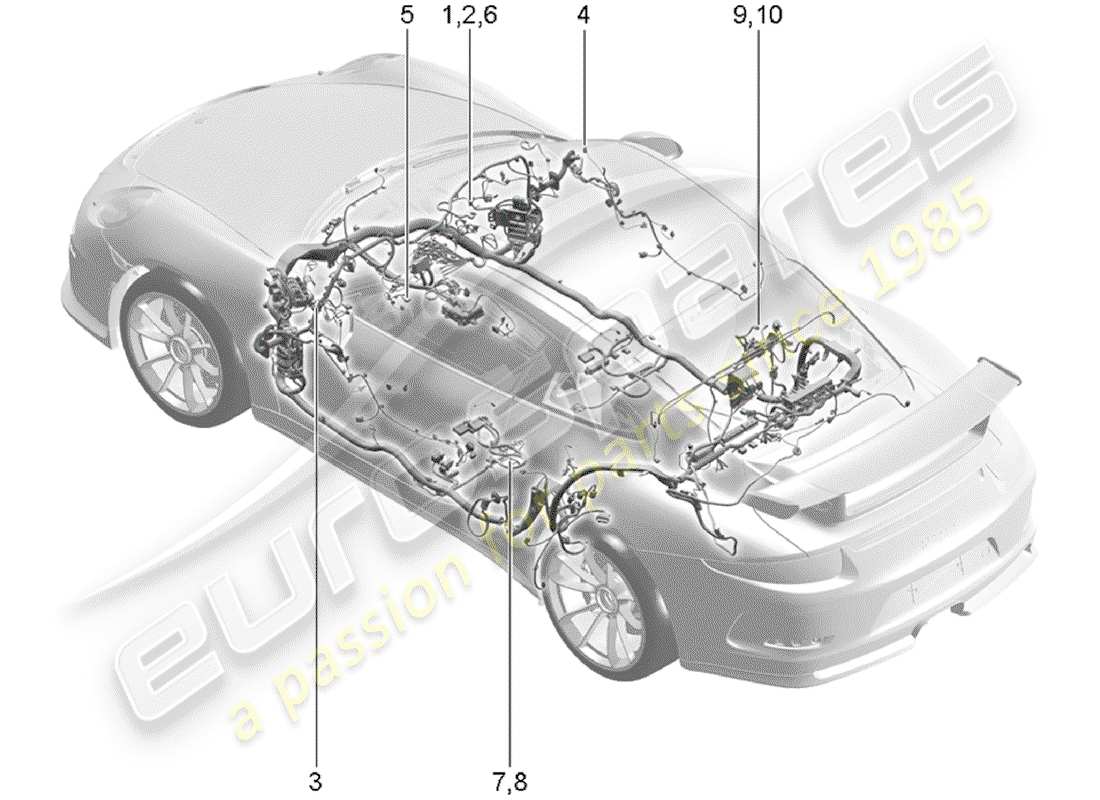 porsche 2015 (991-1 r/gt3/rs) wiring looms airbag for vehicles with seat belts part diagram