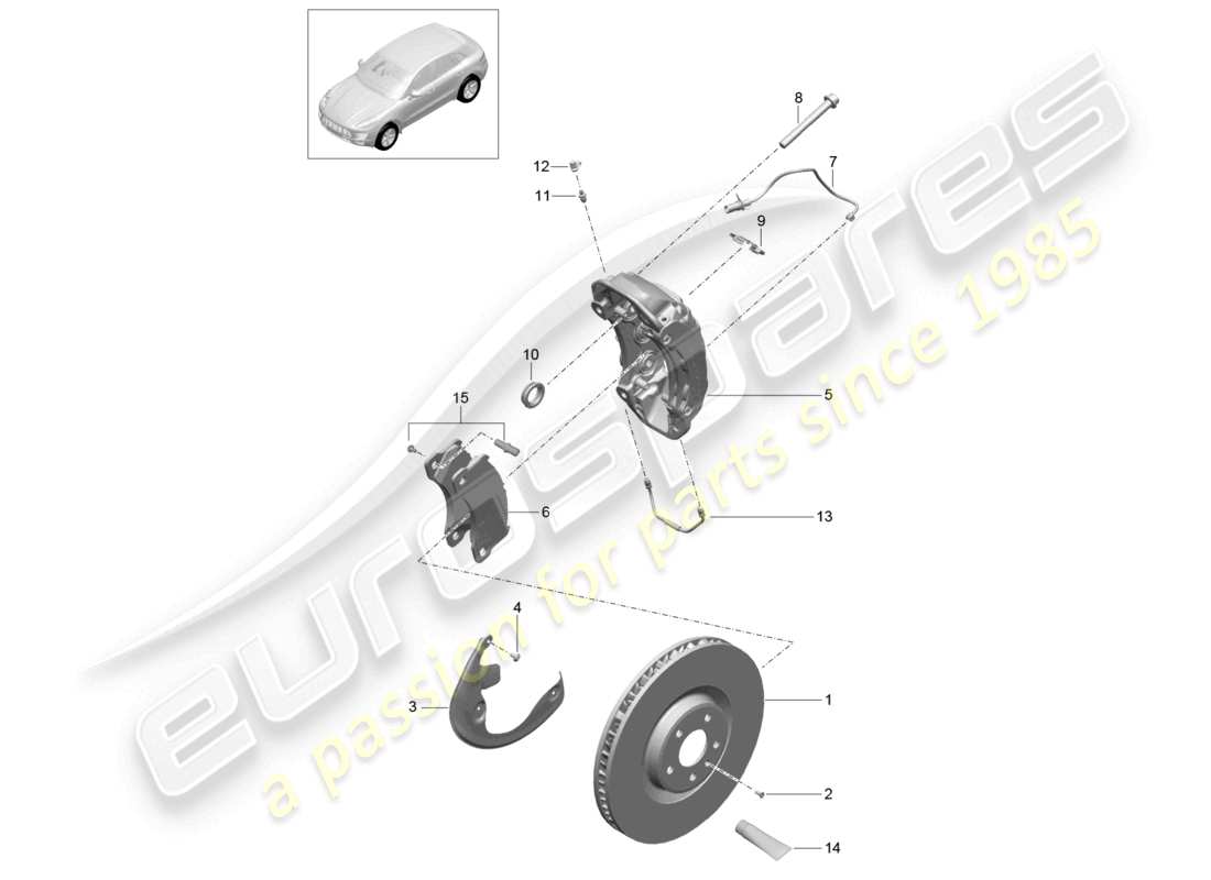 porsche 2014 (macan) disc brake front axle parts diagram
