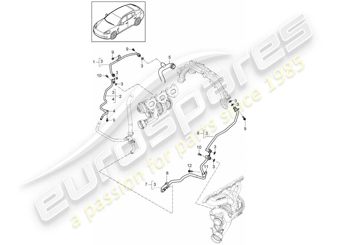 porsche 2013 (panamera 970) coolant pipe for exhaust gas turbocharger part diagram