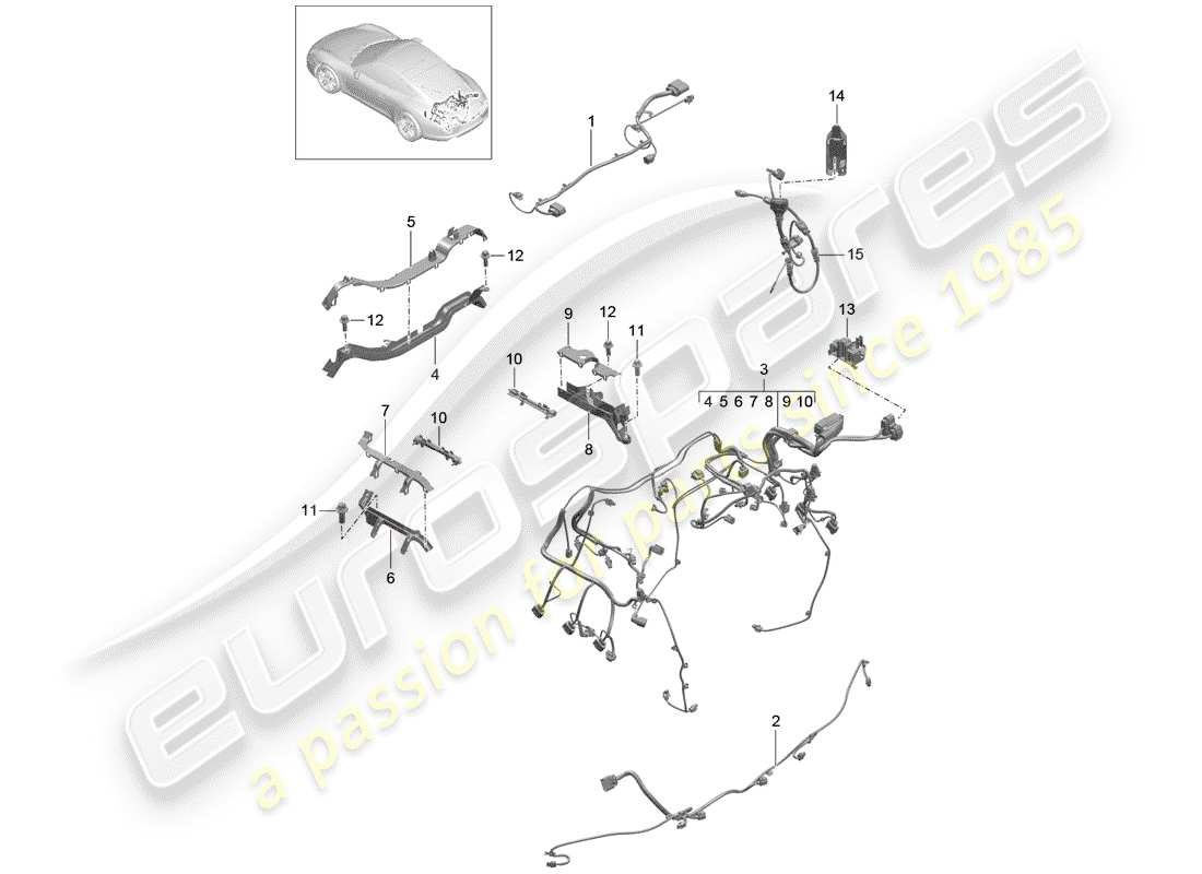 porsche 2014 (991-1) wiring looms rear assembly frame additional brake light trim engine rear axle parts diagram