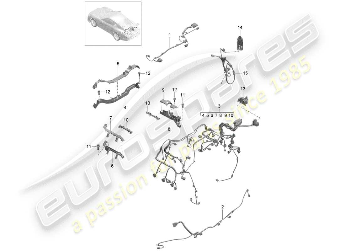 porsche 991r/gt3/rs (2020) wiring harnesses part diagram