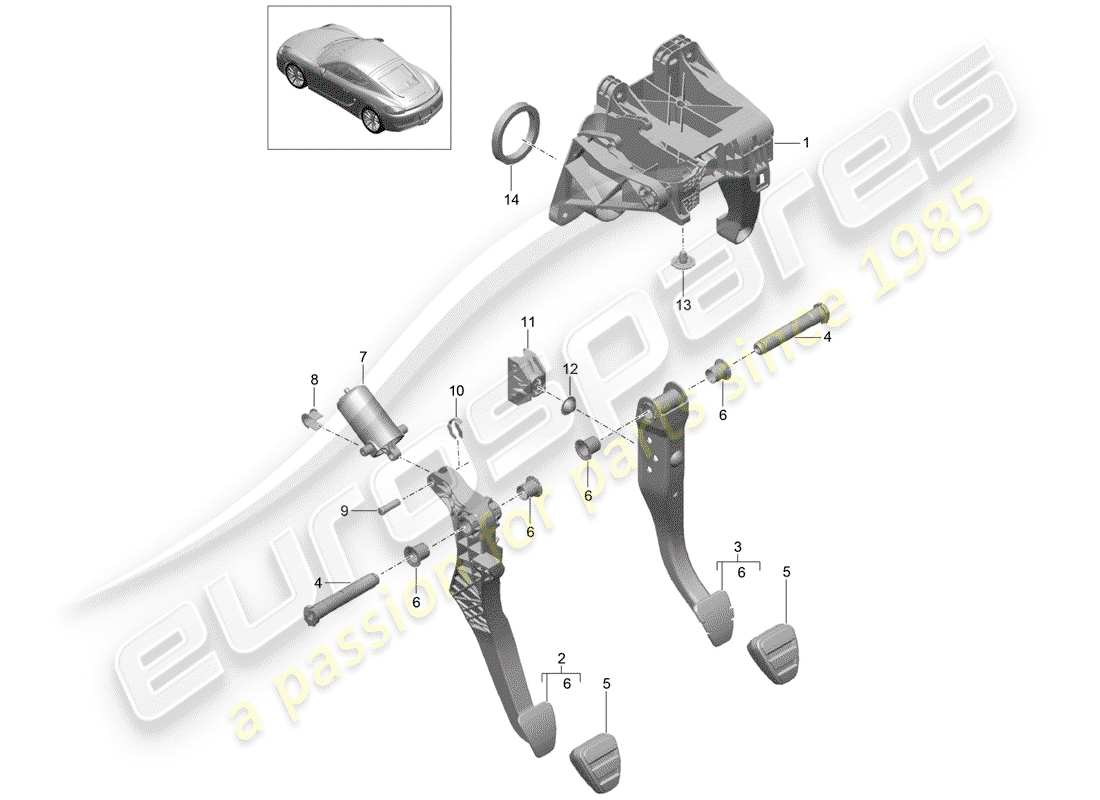 porsche 2015 (981 cayman) brake and clutch pedals cluster part diagram