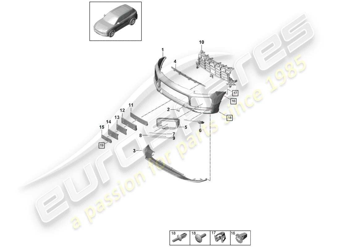porsche 2020 (cayenne e3 9ya/9yb) bumper front sport design package basic part diagram