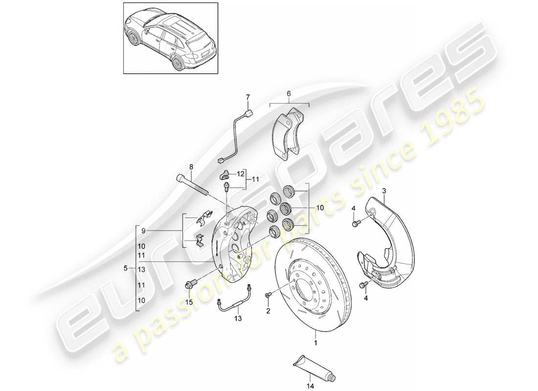 porsche cayenne e2 (2017) disc brakes parts diagram