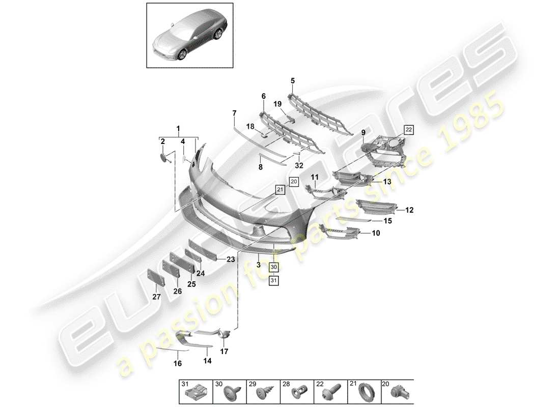 porsche 2018 (panamera 971-1) bumper front sport design package part diagram