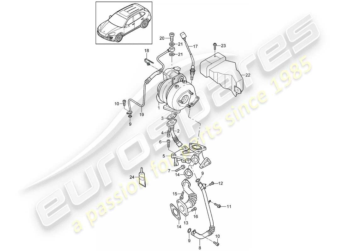 porsche 2011 (cayenne e2 92a) exhaust gas turbocharger oil pipe part diagram