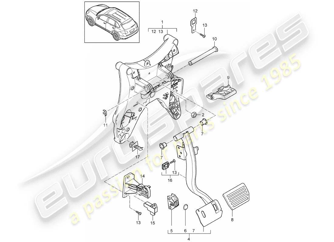 porsche cayenne e2 (2018) pedals parts diagram