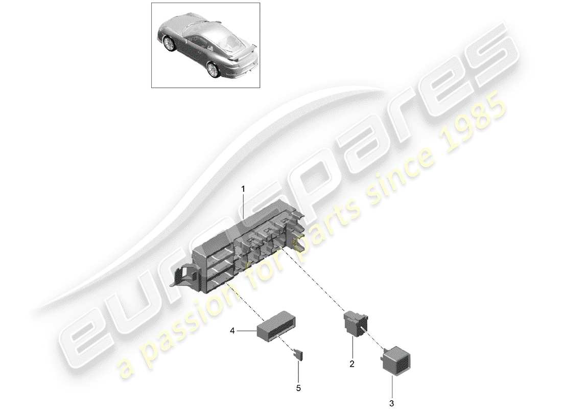 porsche 991r/gt3/rs (2015) fuse box/relay plate parts diagram