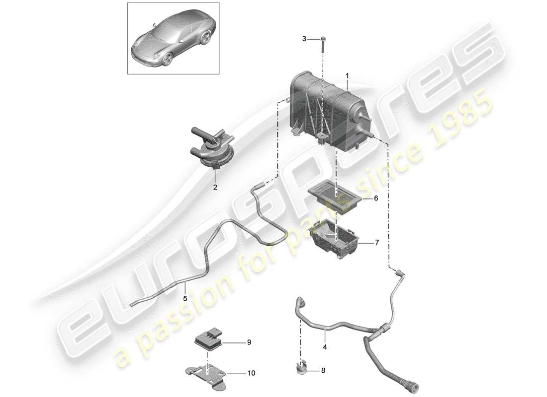 porsche 2016 (991-1) activated charcoal container parts diagram