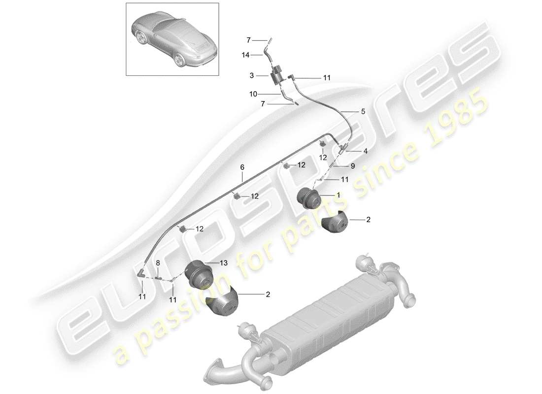 porsche 2016 (991-1) exhaust system exhaust flap vacuum system parts diagram