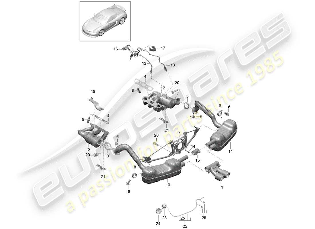 porsche 2016 (981 cayman gt4) exhaust system sport part diagram