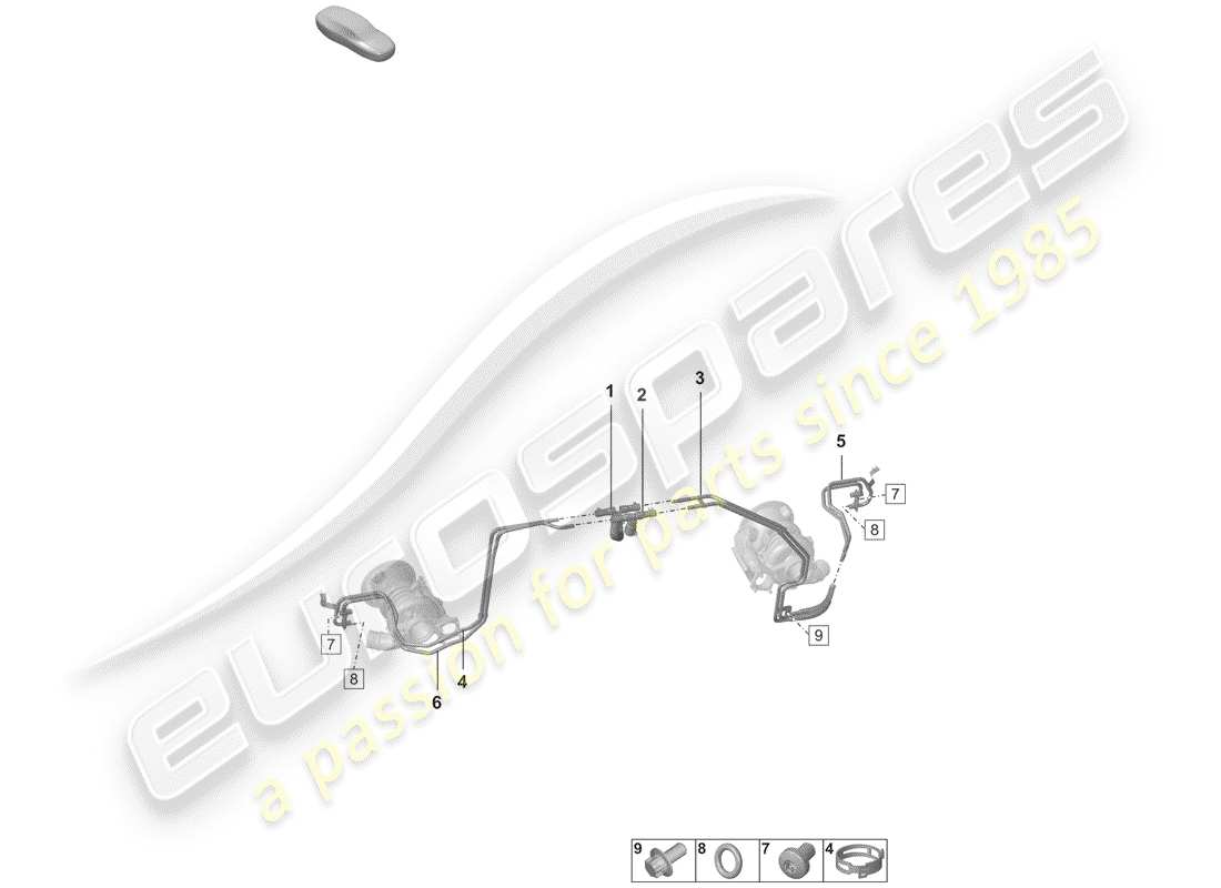 porsche 2020 (992-1) exhaust gas turbocharger coolant pipe parts diagram