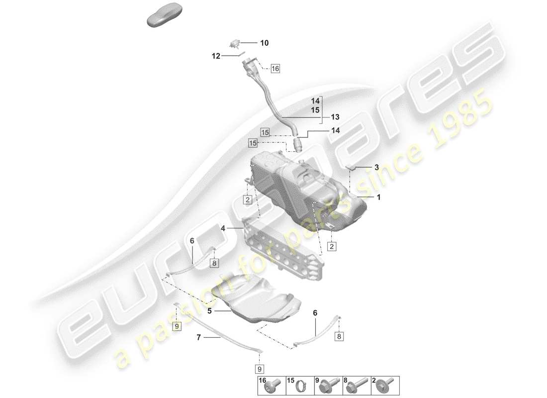 porsche 2020 (992-1) fuel tank additive parts diagram