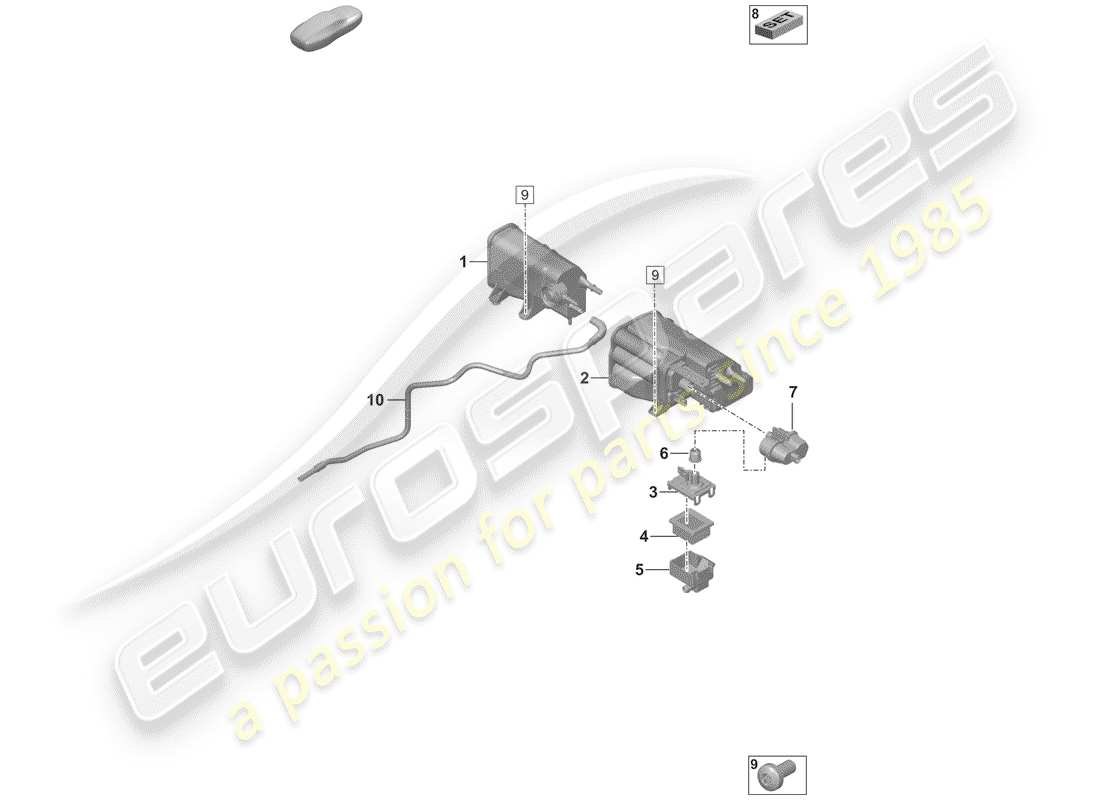 porsche 2020 (992-1) activated charcoal container parts diagram