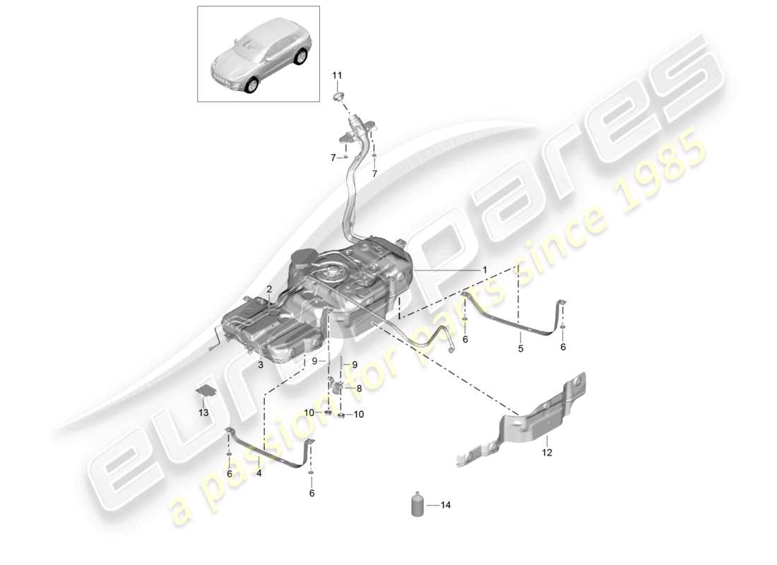 porsche 2014 (macan) fuel tank with: accessories parts diagram