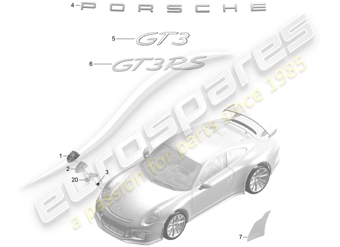 porsche 2015 (991-1 r/gt3/rs) inscriptions/lettering moldings stone guard film part diagram