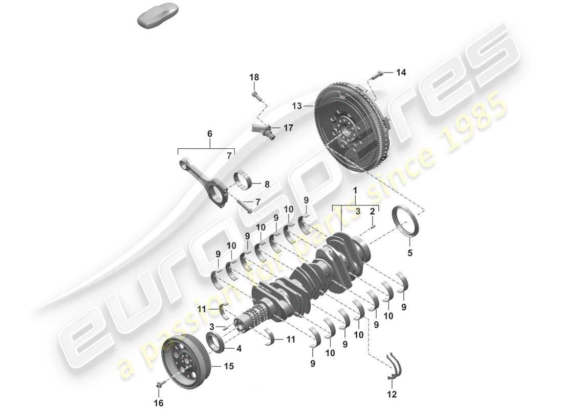 porsche 2019 (992-1) crankshaft conrod flywheel part diagram