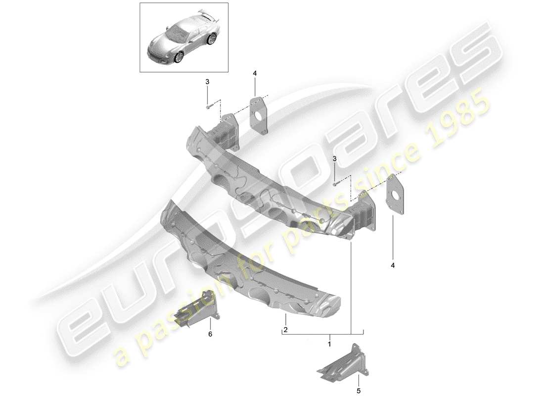 porsche 2014 (991-1 r/gt3/rs) bumper carrier front d >>- mj 2017 part diagram