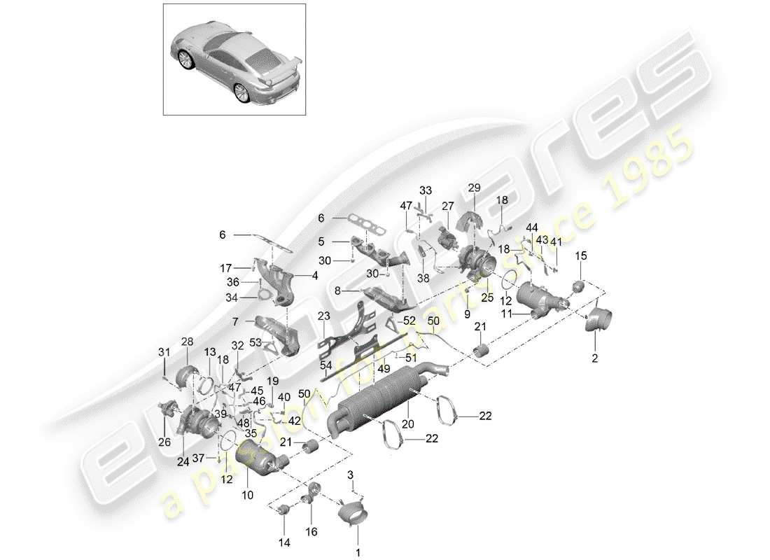 porsche 2016 (991-1 turbo) exhaust system exhaust gas treatment system exhaust gas turbocharger part diagram