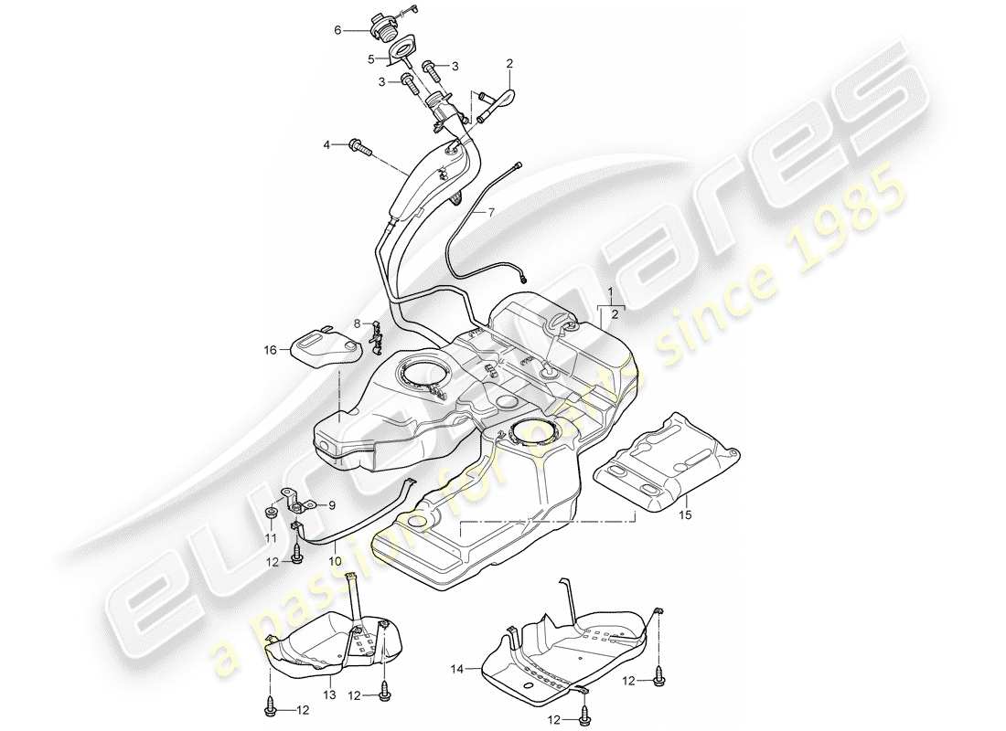 porsche 2007 (cayenne e1 9pa) fuel tank with attachments part diagram