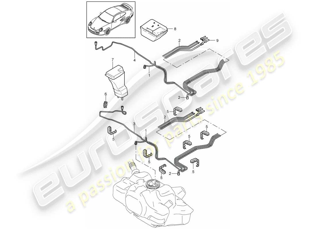 porsche 2012 (997-2 turbo / gt2 rs) fuel system parts diagram