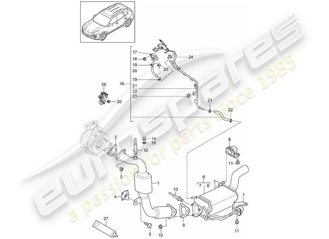 porsche 2011 (cayenne e2 92a) exhaust system catalytic converter diesel particulate filter control line d - mj 2015>> part diagram