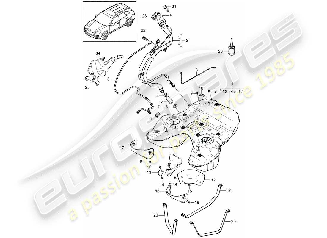 porsche 2013 (cayenne e2 92a) fuel tank with: accessories part diagram