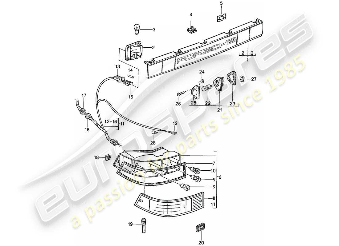porsche 1987 (911) covering - combined lights part diagram