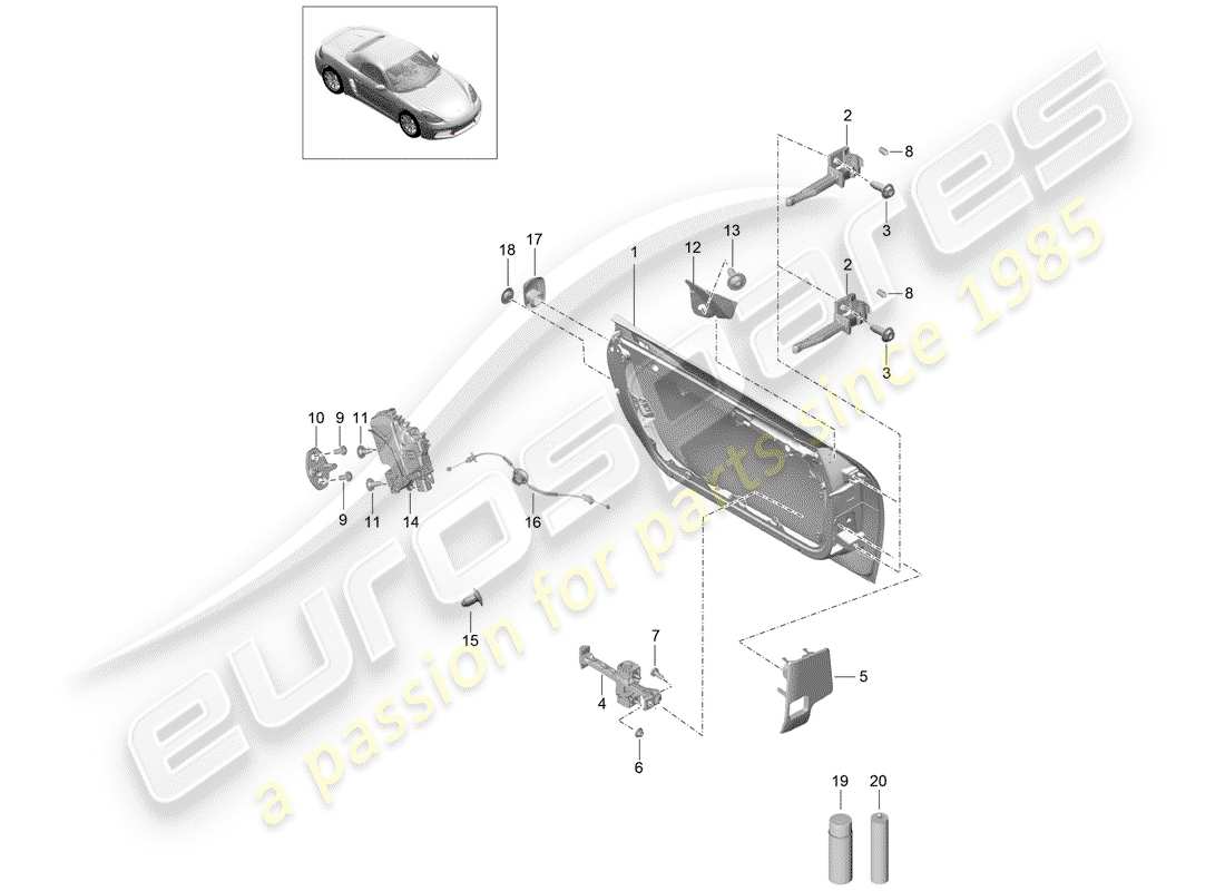 porsche 2020 (718 boxster) door shell door lock parts diagram