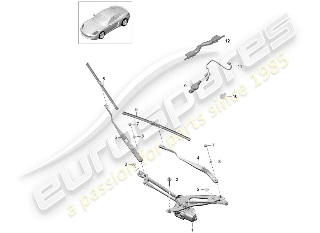 porsche 2017 (718 cayman) windscreen wiper system, compl rain sensor part diagram