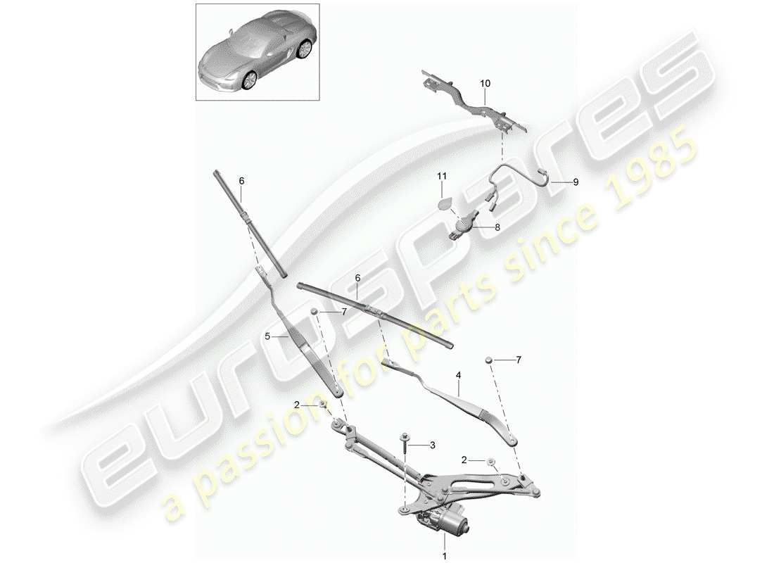 porsche 2016 (981 boxster spyder) windscreen wiper system, compl rain sensor parts diagram