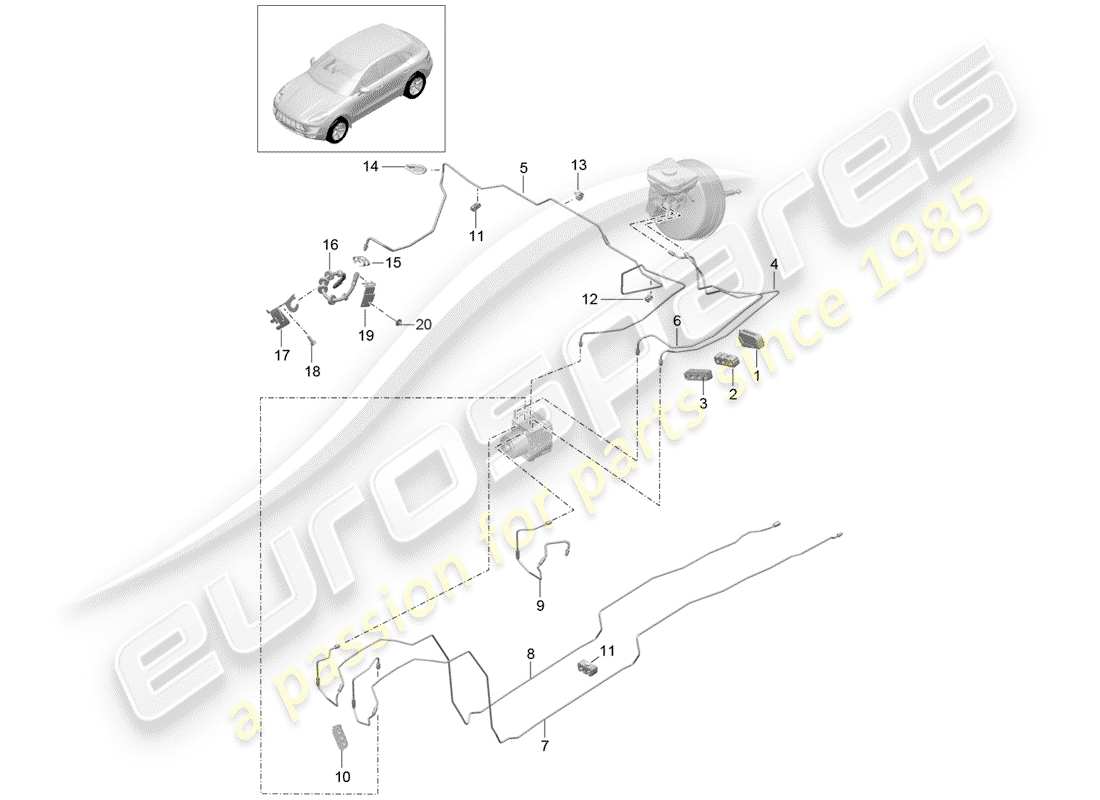 porsche 2018 (macan) brake line front front end part diagram