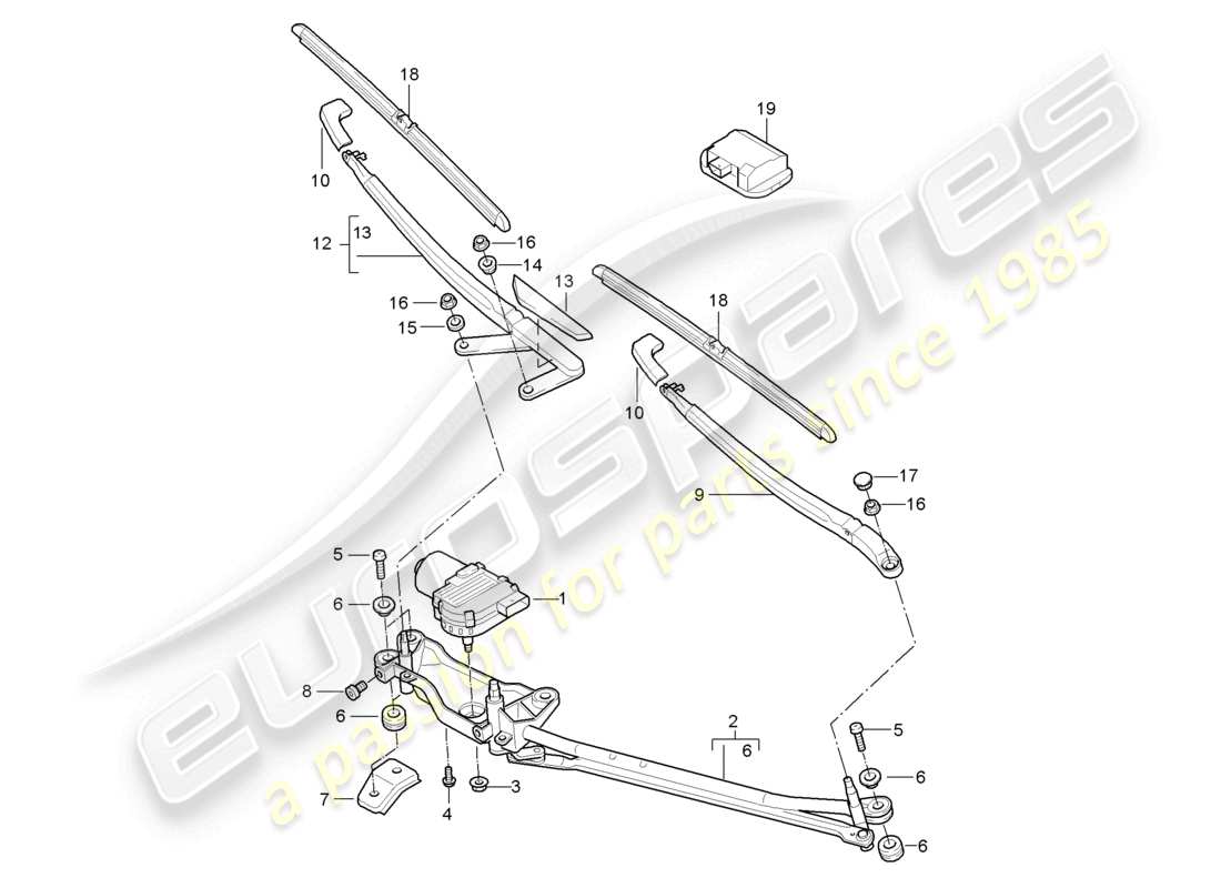 porsche 2006 (cayenne e1 9pa) windscreen wiper system, compl rain sensor part diagram