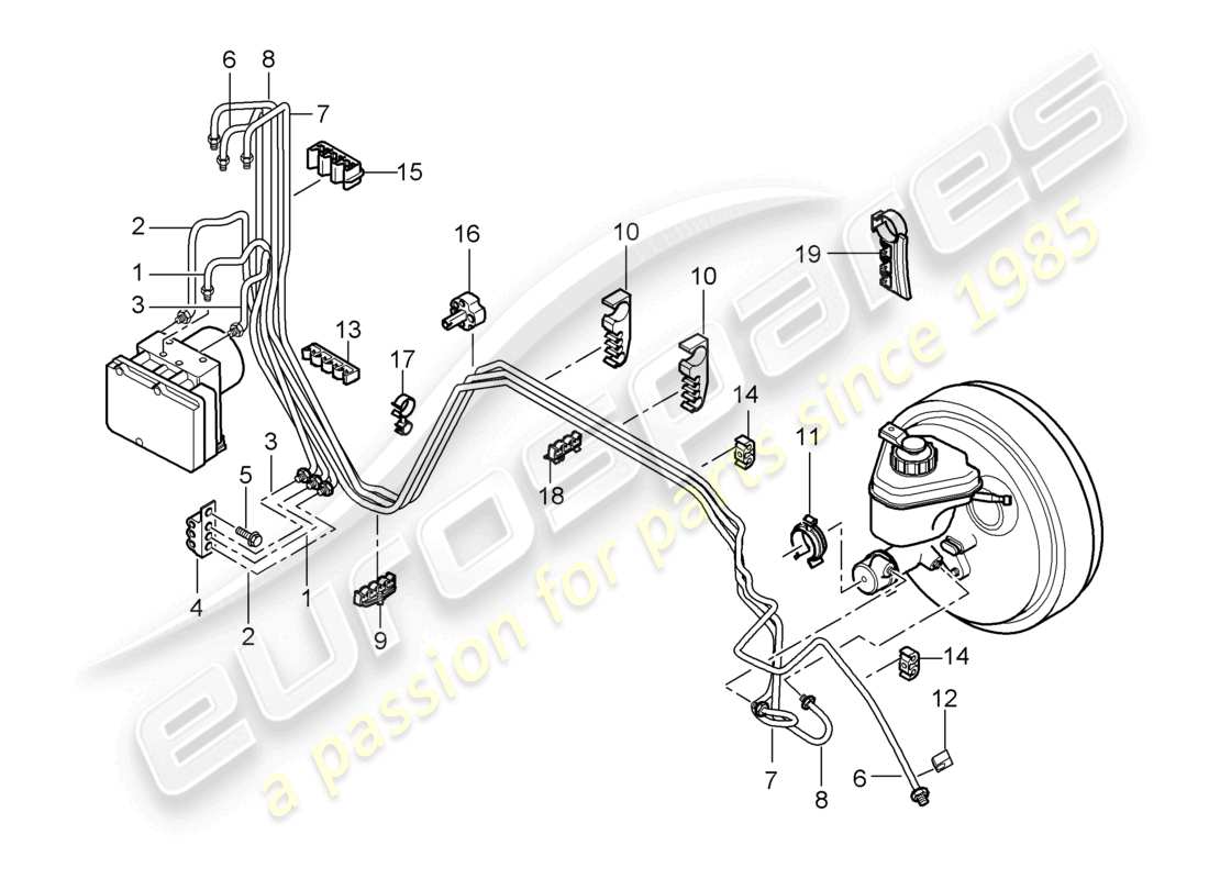 porsche 2010 (cayenne e1 9pa) brake line front end parts diagram