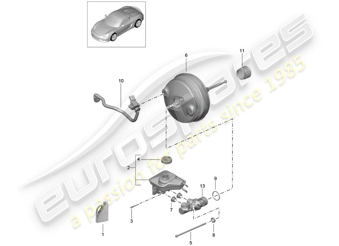porsche 2016 (981 boxster spyder) brake master cylinder brake servo parts diagram