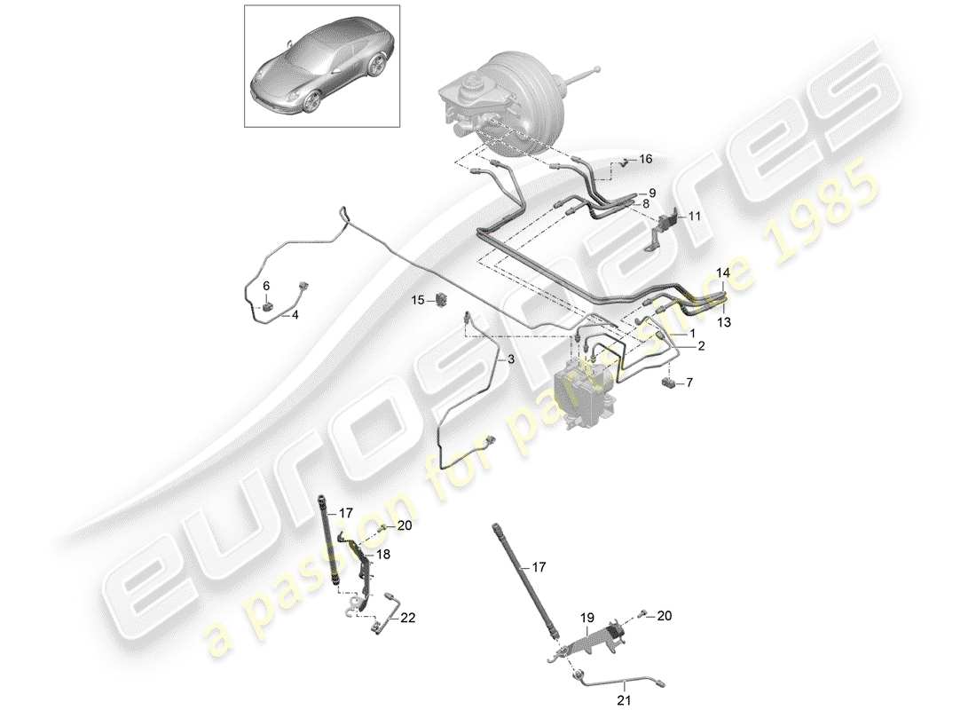 porsche 2016 (991-1) brake line front front end parts diagram
