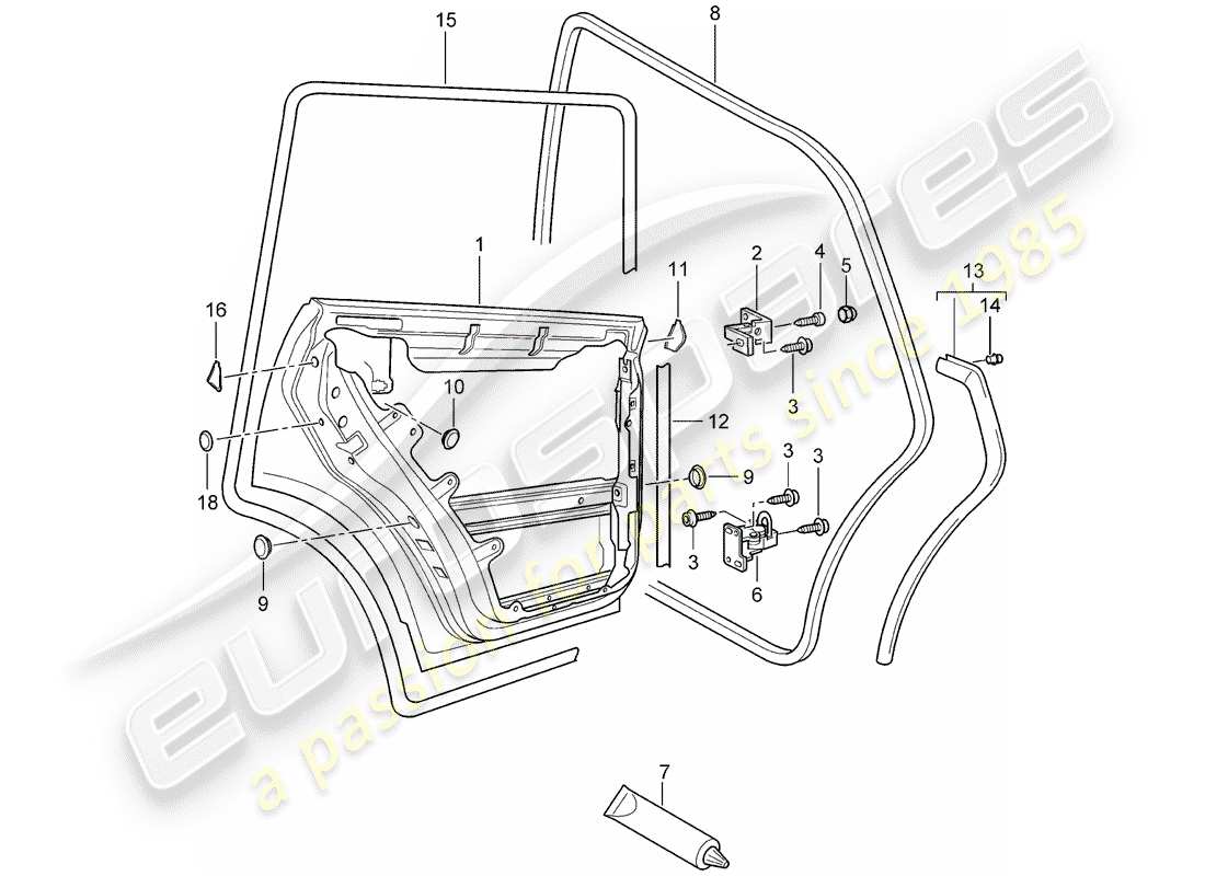 porsche 2007 (cayenne e1 9pa) door shell rear gaskets part diagram