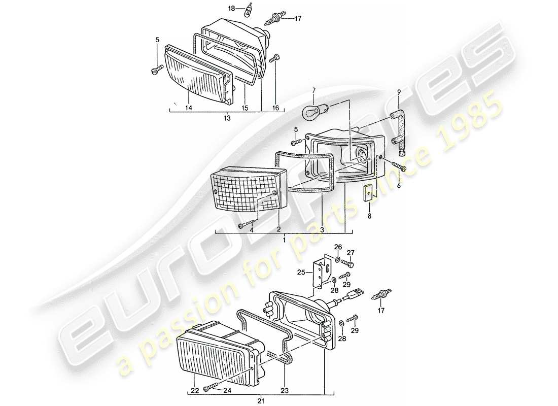porsche 1989 (944) additional headlight - fog lights - turn signal parts diagram